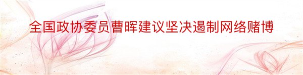 全国政协委员曹晖建议坚决遏制网络赌博