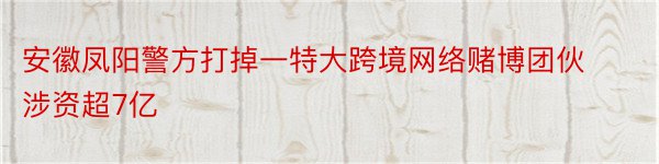 安徽凤阳警方打掉一特大跨境网络赌博团伙涉资超7亿